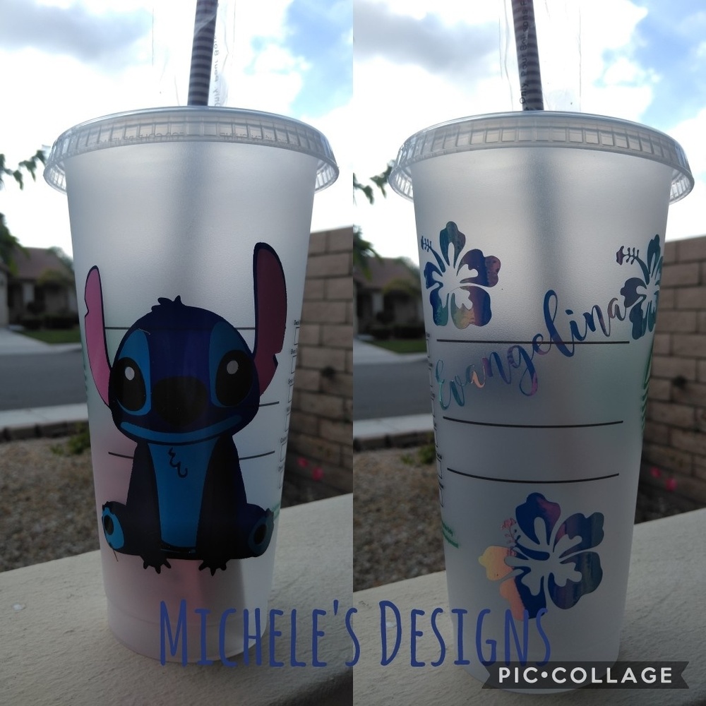 Starbucks reusable cold drinking cup stitch theme